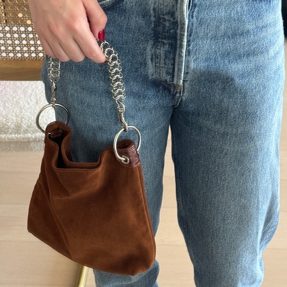 Little Liffner brown suede small bag, two straps + dust bag - Picture 8 of 9